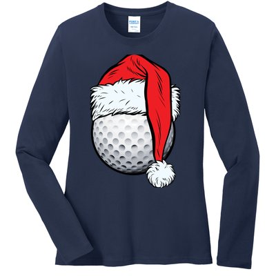 Christmas Golf Ball Santa Hat Funny Sport Xmas Ladies Long Sleeve Shirt