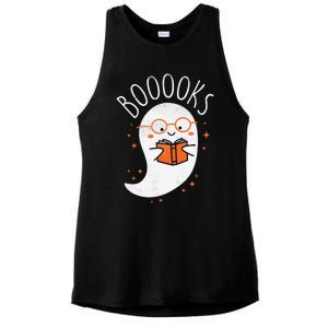 Cute Ghost Book Reading Halloween Teacher Top Ladies PosiCharge Tri-Blend Wicking Tank