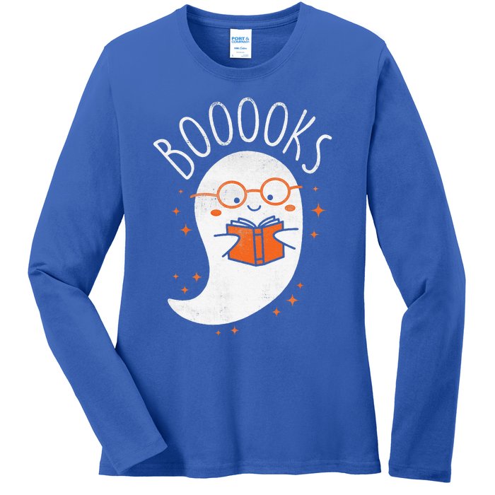 Cute Ghost Book Reading Halloween Teacher Top Ladies Long Sleeve Shirt