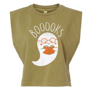 Cute Ghost Book Reading Halloween Teacher Top Garment-Dyed Women's Muscle Tee