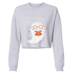 Cute Ghost Book Reading Halloween Teacher Top Cropped Pullover Crew