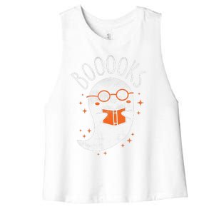 Cute Ghost Book Reading Halloween Teacher Top Women's Racerback Cropped Tank