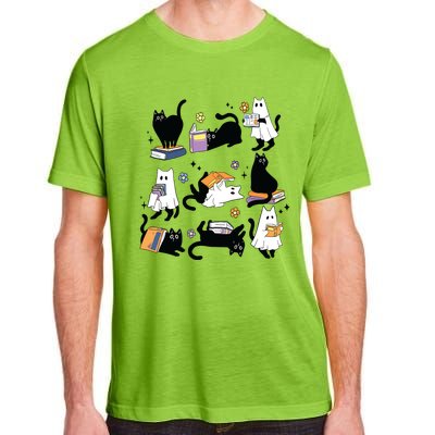 Cute Ghost Black Cat Reading Books Spooky Halloween Bookish Adult ChromaSoft Performance T-Shirt