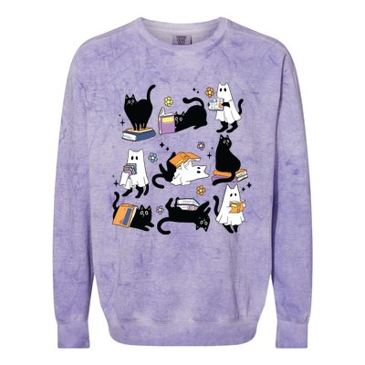 Cute Ghost Black Cat Reading Books Spooky Halloween Bookish Colorblast Crewneck Sweatshirt