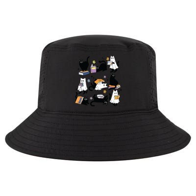 Cute Ghost Black Cat Reading Books Spooky Halloween Bookish Cool Comfort Performance Bucket Hat