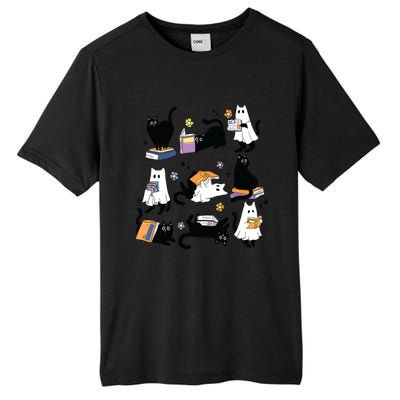 Cute Ghost Black Cat Reading Books Spooky Halloween Bookish Tall Fusion ChromaSoft Performance T-Shirt