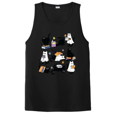 Cute Ghost Black Cat Reading Books Spooky Halloween Bookish PosiCharge Competitor Tank