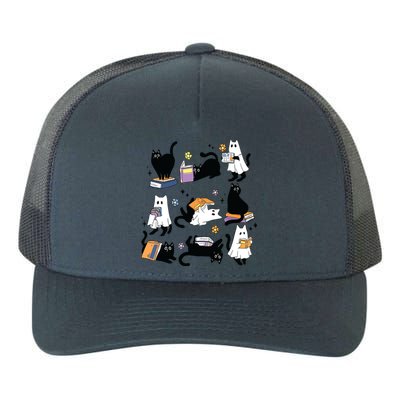 Cute Ghost Black Cat Reading Books Spooky Halloween Bookish Yupoong Adult 5-Panel Trucker Hat