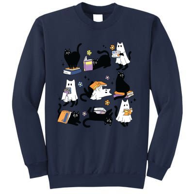 Cute Ghost Black Cat Reading Books Spooky Halloween Bookish Sweatshirt