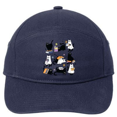 Cute Ghost Black Cat Reading Books Spooky Halloween Bookish 7-Panel Snapback Hat