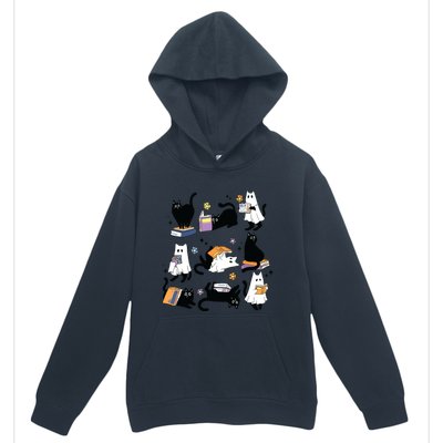 Cute Ghost Black Cat Reading Books Spooky Halloween Bookish Urban Pullover Hoodie