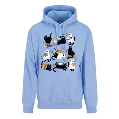 Cute Ghost Black Cat Reading Books Spooky Halloween Bookish Unisex Surf Hoodie