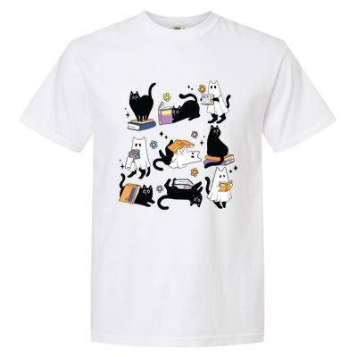 Cute Ghost Black Cat Reading Books Spooky Halloween Bookish Garment-Dyed Heavyweight T-Shirt