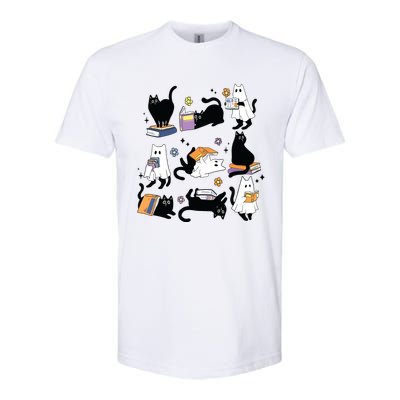 Cute Ghost Black Cat Reading Books Spooky Halloween Bookish Softstyle CVC T-Shirt