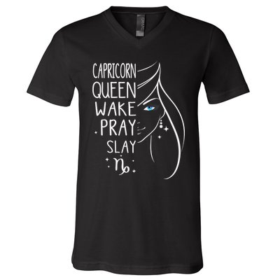 Capricorn Girls Black Queen Best January Birthday Gift V-Neck T-Shirt