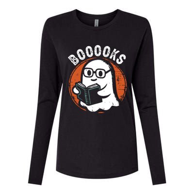 Cute Ghost Book Reading Books Lover Retro Halloween Teacher Womens Cotton Relaxed Long Sleeve T-Shirt