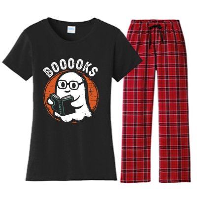 Cute Ghost Book Reading Books Lover Retro Halloween Teacher Women's Flannel Pajama Set