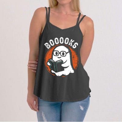 Cute Ghost Book Reading Books Lover Retro Halloween Teacher Women's Strappy Tank