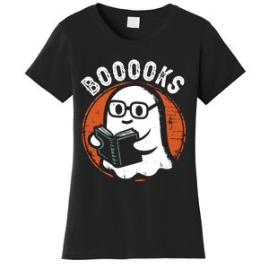 Cute Ghost Book Reading Books Lover Retro Halloween Teacher Women's T-Shirt