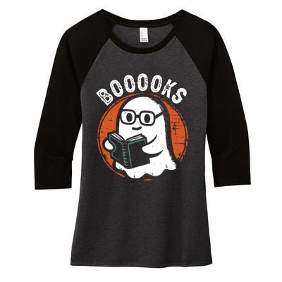 Cute Ghost Book Reading Books Lover Retro Halloween Teacher Women's Tri-Blend 3/4-Sleeve Raglan Shirt