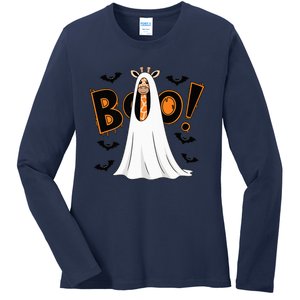 Cute Giraffe Boo Halloween Costume Zoo Lover Happy Boo Halloween Ladies Long Sleeve Shirt