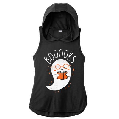 Cute Ghost Book Reading Halloween Teacher Top Ladies PosiCharge Tri-Blend Wicking Draft Hoodie Tank