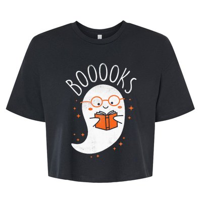 Cute Ghost Book Reading Halloween Teacher Top Bella+Canvas Jersey Crop Tee