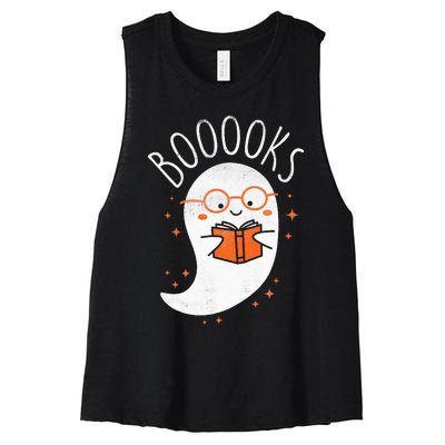 Cute Ghost Book Reading Halloween Teacher Top Women's Racerback Cropped Tank