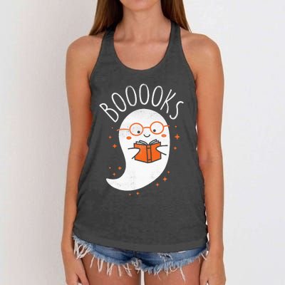 Cute Ghost Book Reading Halloween Teacher Top Women's Knotted Racerback Tank