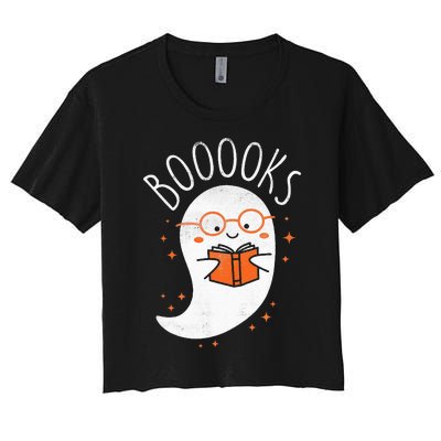 Cute Ghost Book Reading Halloween Teacher Top Women's Crop Top Tee