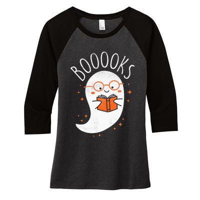 Cute Ghost Book Reading Halloween Teacher Top Women's Tri-Blend 3/4-Sleeve Raglan Shirt