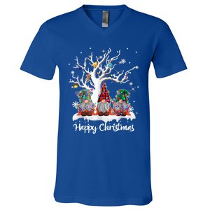 Cute Gnome Buffalo Plaid Christmas Tree Light Ugly Santa Hat Cute Gift V-Neck T-Shirt