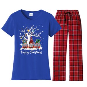 Cute Gnome Buffalo Plaid Christmas Tree Light Ugly Santa Hat Cute Gift Women's Flannel Pajama Set