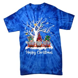 Cute Gnome Buffalo Plaid Christmas Tree Light Ugly Santa Hat Cute Gift Tie-Dye T-Shirt