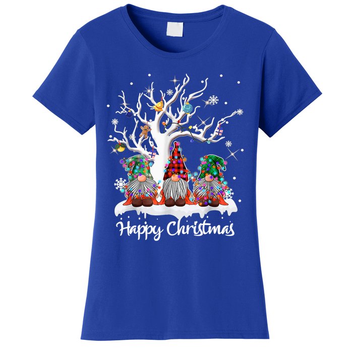 Cute Gnome Buffalo Plaid Christmas Tree Light Ugly Santa Hat Cute Gift Women's T-Shirt