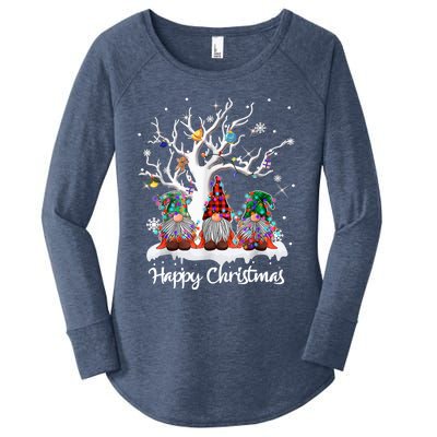 Cute Gnome Buffalo Plaid Christmas Tree Light Ugly Santa Hat Cute Gift Women's Perfect Tri Tunic Long Sleeve Shirt