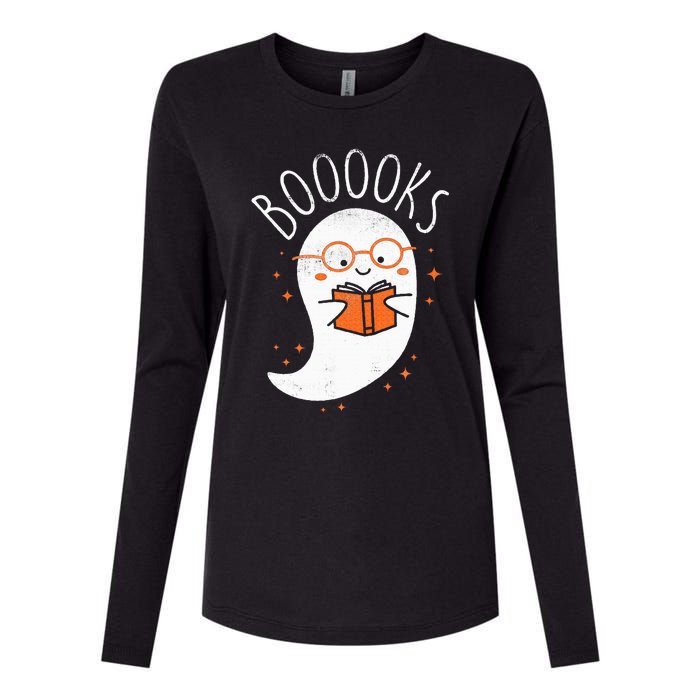 Cute Ghost Book Reading Halloween Teacher Top Womens Cotton Relaxed Long Sleeve T-Shirt