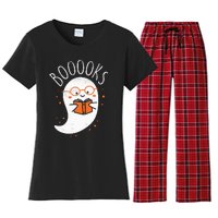 Cute Ghost Book Reading Halloween Teacher Top Women's Flannel Pajama Set