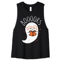 Cute Ghost Book Reading Halloween Teacher Top Women's Racerback Cropped Tank