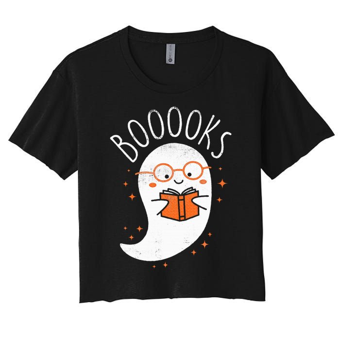 Cute Ghost Book Reading Halloween Teacher Top Women's Crop Top Tee