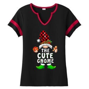 Cute Gnome Buffalo Plaid Matching Family Christmas Pajama Ladies Halftime Notch Neck Tee