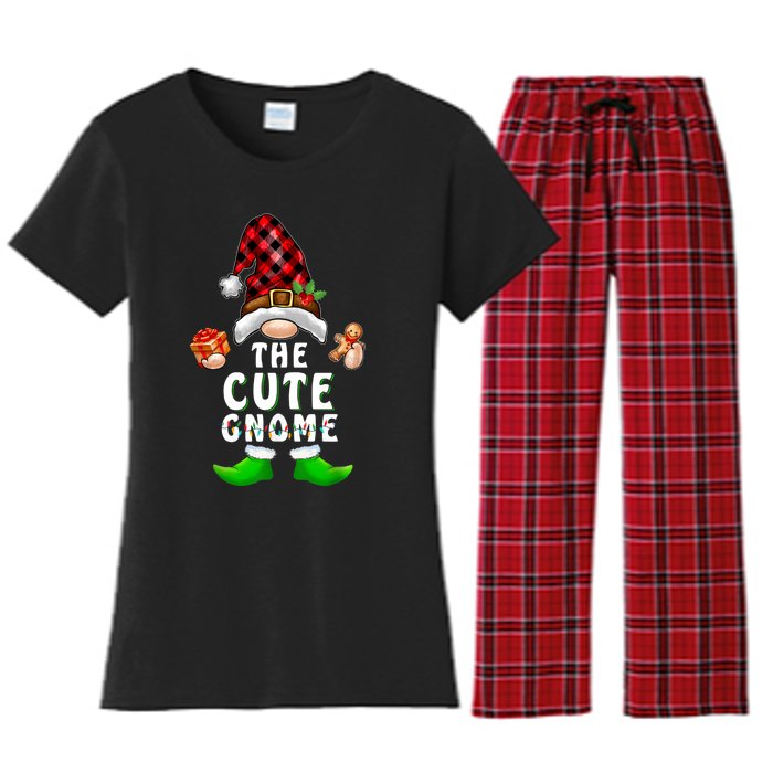 Cute Gnome Buffalo Plaid Matching Family Christmas Pajama Women's Flannel Pajama Set