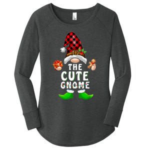 Cute Gnome Buffalo Plaid Matching Family Christmas Pajama Women's Perfect Tri Tunic Long Sleeve Shirt