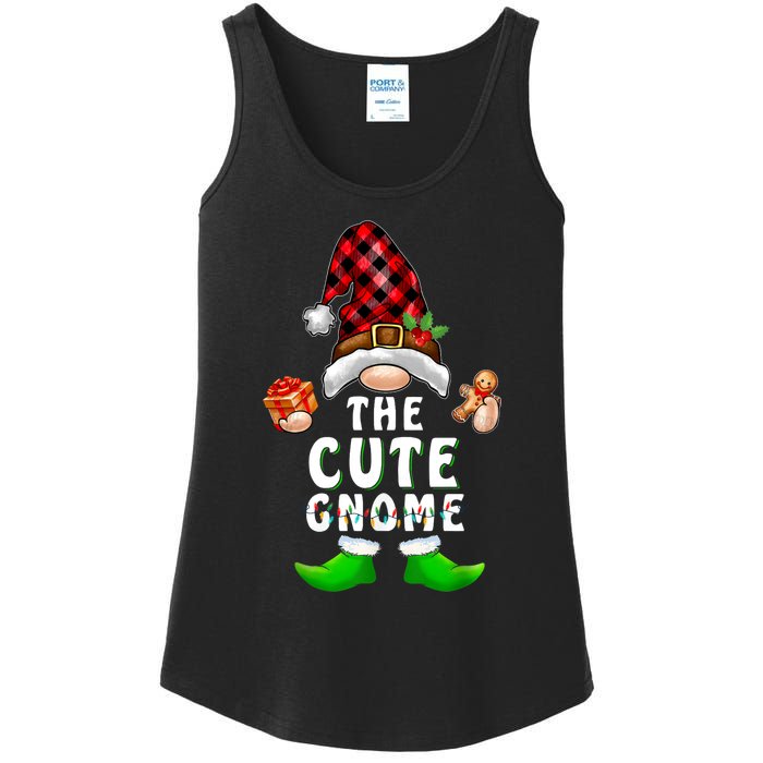 Cute Gnome Buffalo Plaid Matching Family Christmas Pajama Ladies Essential Tank