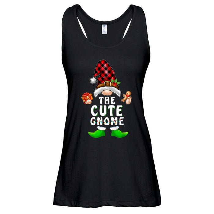 Cute Gnome Buffalo Plaid Matching Family Christmas Pajama Ladies Essential Flowy Tank