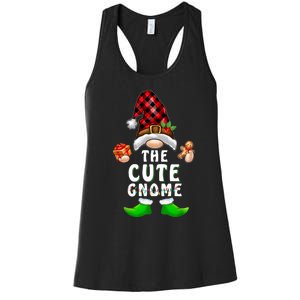 Cute Gnome Buffalo Plaid Matching Family Christmas Pajama Women's Racerback Tank