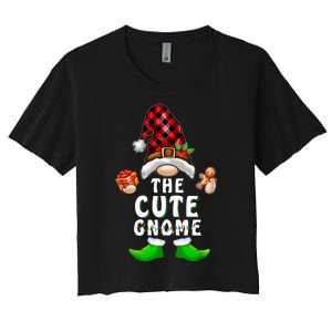 Cute Gnome Buffalo Plaid Matching Family Christmas Pajama Women's Crop Top Tee