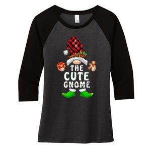 Cute Gnome Buffalo Plaid Matching Family Christmas Pajama Women's Tri-Blend 3/4-Sleeve Raglan Shirt