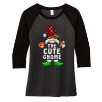 Cute Gnome Buffalo Plaid Matching Family Christmas Pajama Women's Tri-Blend 3/4-Sleeve Raglan Shirt