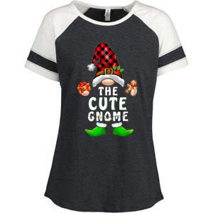 Cute Gnome Buffalo Plaid Matching Family Christmas Pajama Enza Ladies Jersey Colorblock Tee